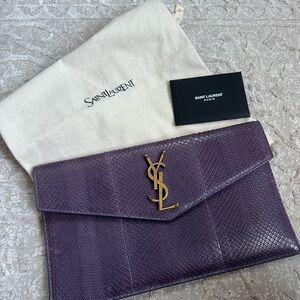 Saint Laurent YSL Purple Snakeskin Uptown Pouch Clutch
